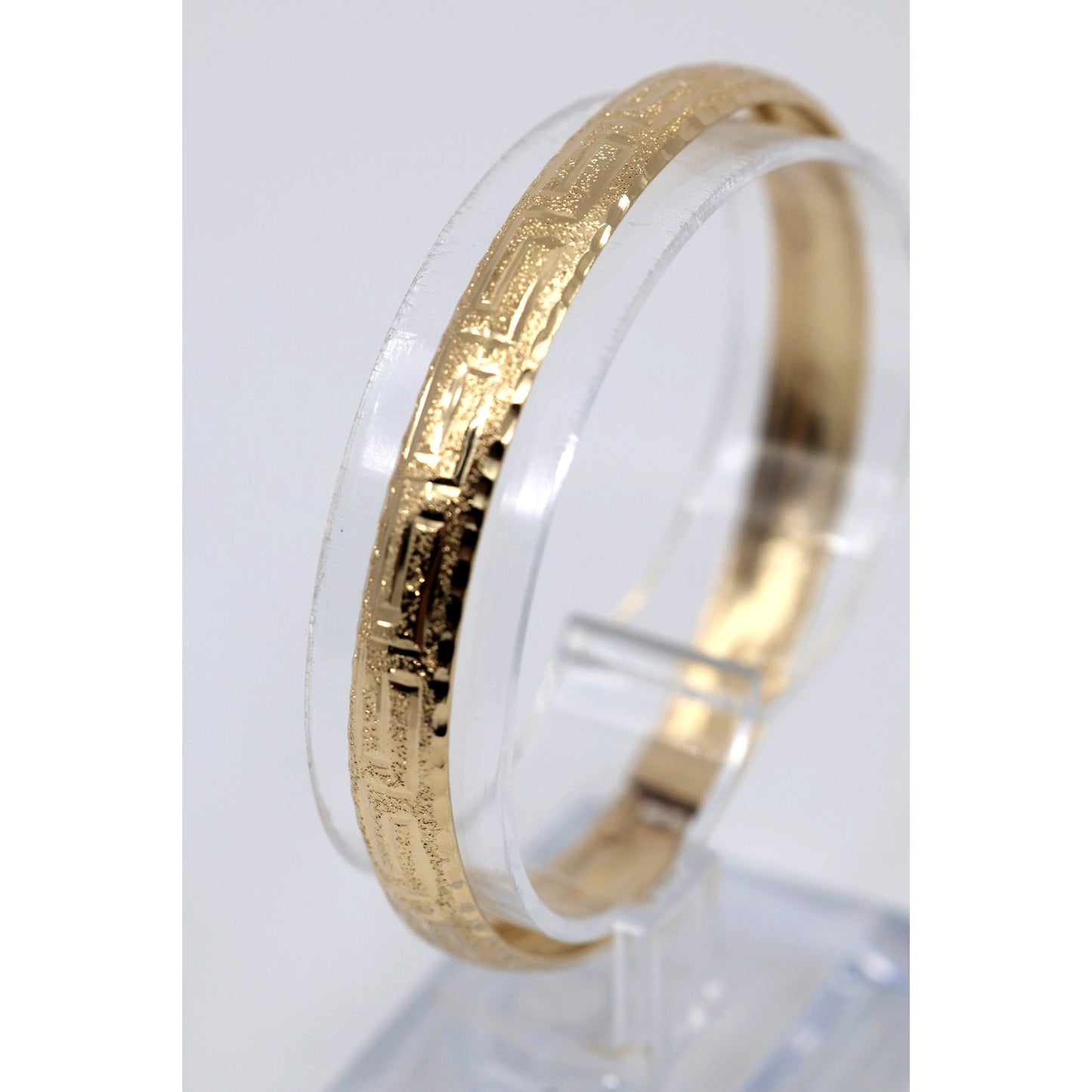 14K Yellow Gold Diamond Cut Greek Key Bangle Bracelet