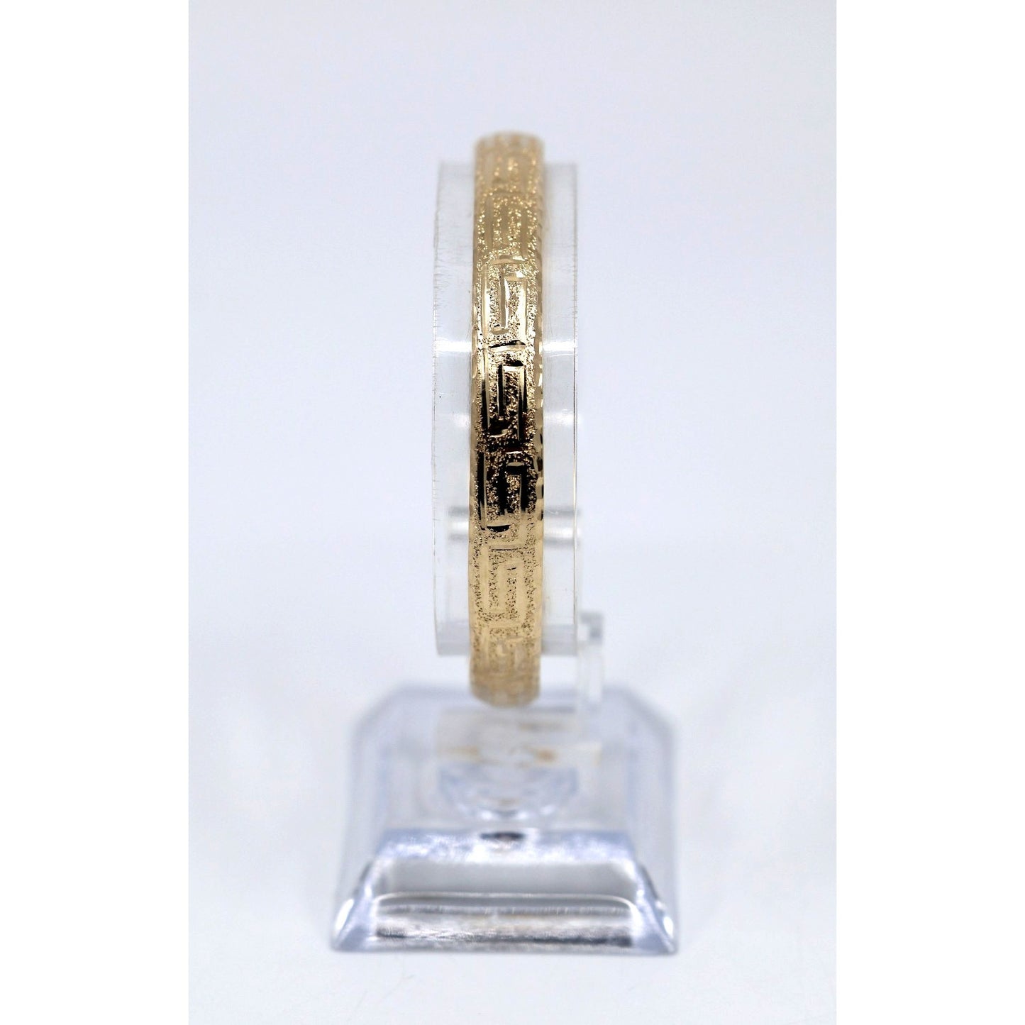 14K Yellow Gold Diamond Cut Greek Key Bangle Bracelet