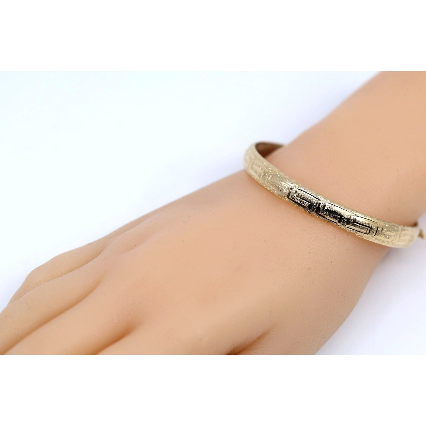 14K Yellow Gold Diamond Cut Greek Key Bangle Bracelet