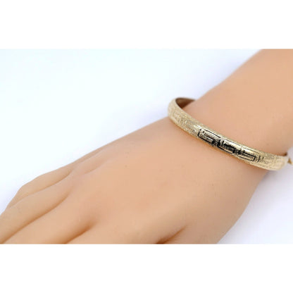 14K Yellow Gold Diamond Cut Greek Key Bangle Bracelet