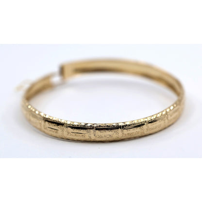 14K Yellow Gold Diamond Cut Greek Key Bangle Bracelet