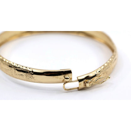 14K Yellow Gold Diamond Cut Greek Key Bangle Bracelet