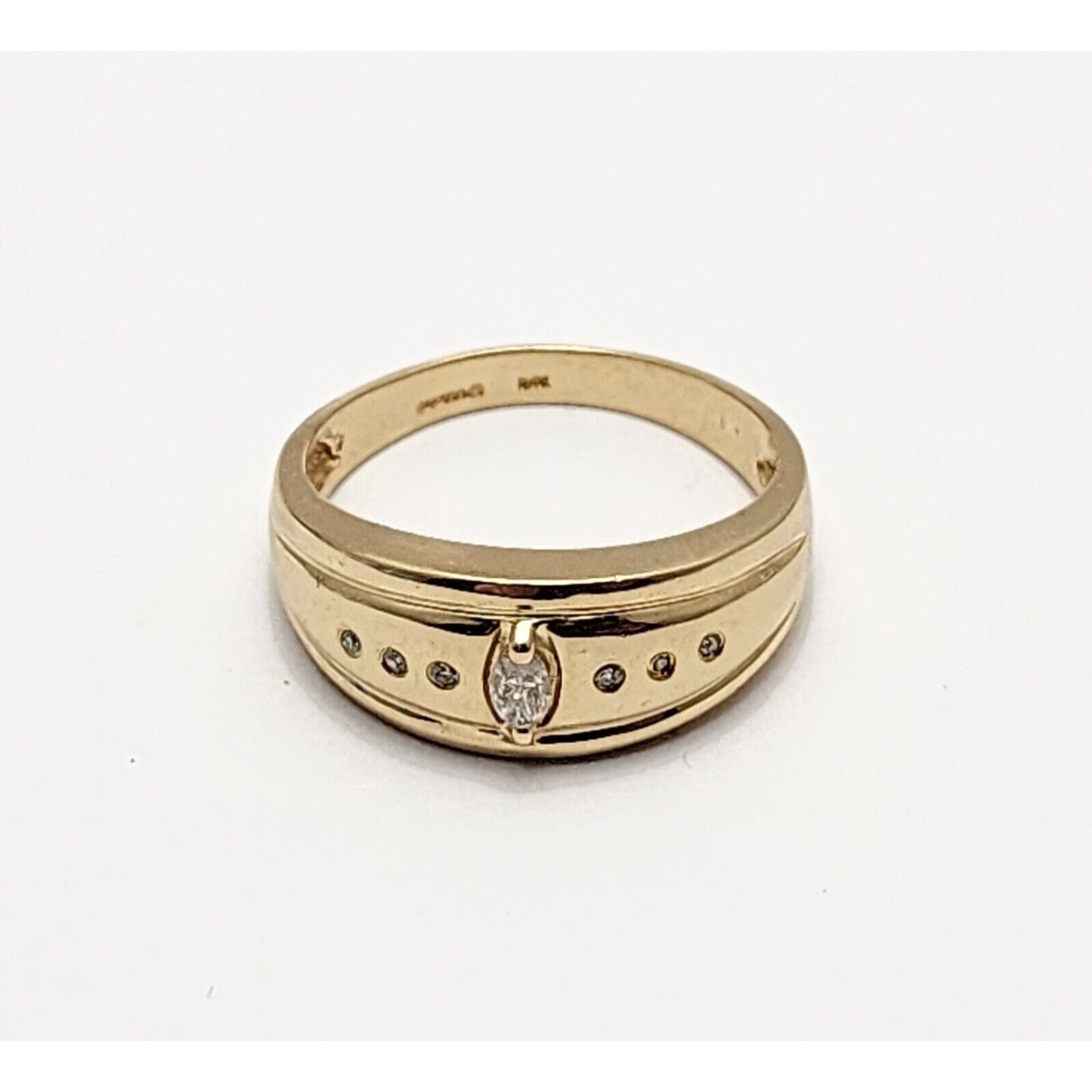 14K Yellow Gold Marquise & Round Diamond Ring