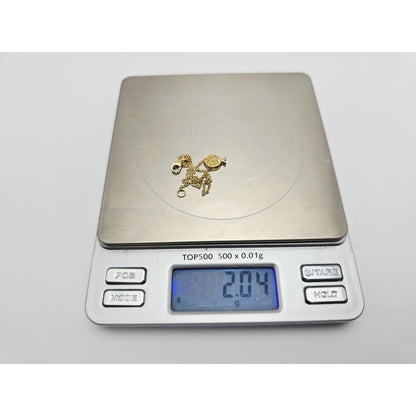 18K Yellow Gold Topaz & Diamond Fish Resizable Cable Link Charm Bracelet