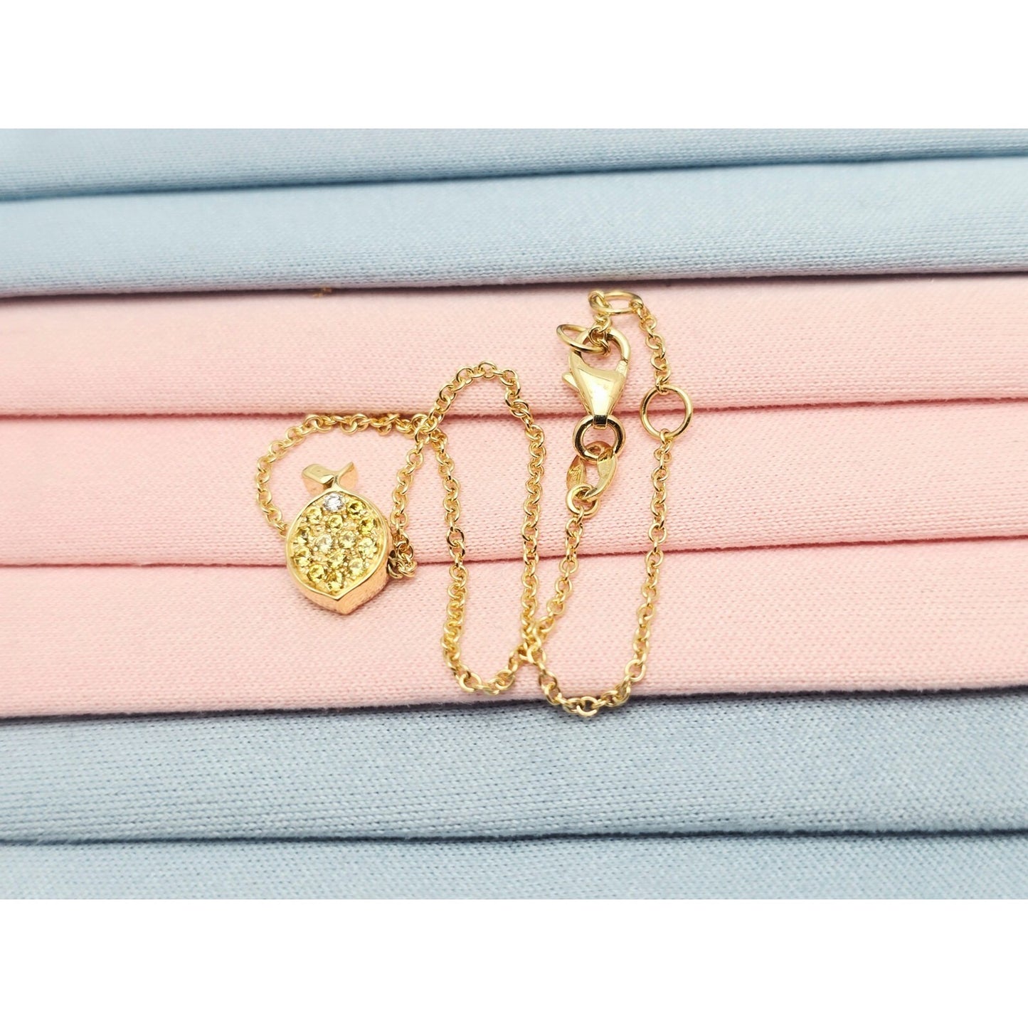 18K Yellow Gold Topaz & Diamond Fish Resizable Cable Link Charm Bracelet