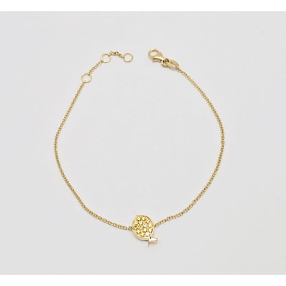 18K Yellow Gold Topaz & Diamond Fish Resizable Cable Link Charm Bracelet