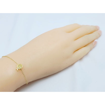 18K Yellow Gold Topaz & Diamond Fish Resizable Cable Link Charm Bracelet