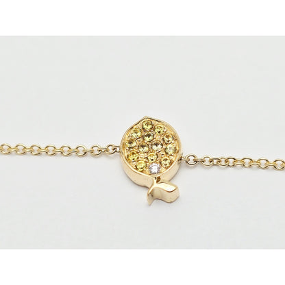18K Yellow Gold Topaz & Diamond Fish Resizable Cable Link Charm Bracelet