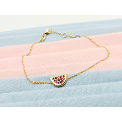 18K Yellow Gold Spinel & Black Diamond Watermelon Resizable Link Charm Bracelet