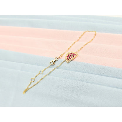 18K Yellow Gold Spinel & Black Diamond Watermelon Resizable Link Charm Bracelet