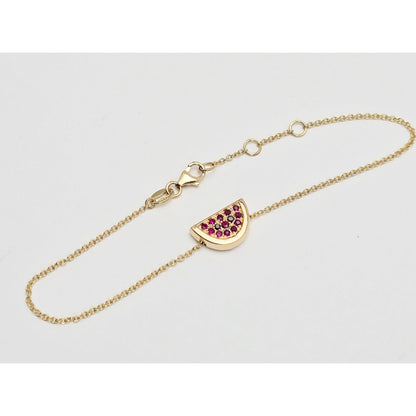 18K Yellow Gold Spinel & Black Diamond Watermelon Resizable Link Charm Bracelet