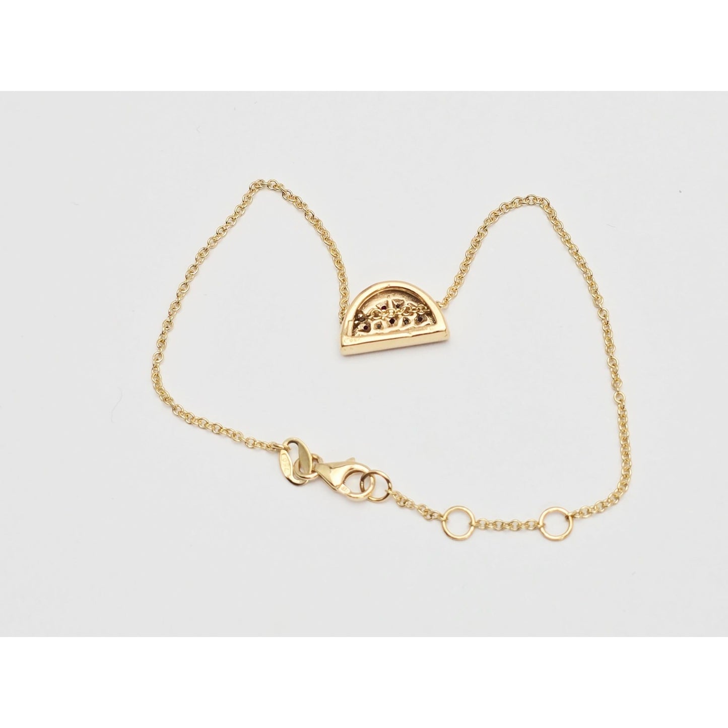 18K Yellow Gold Spinel & Black Diamond Watermelon Resizable Link Charm Bracelet