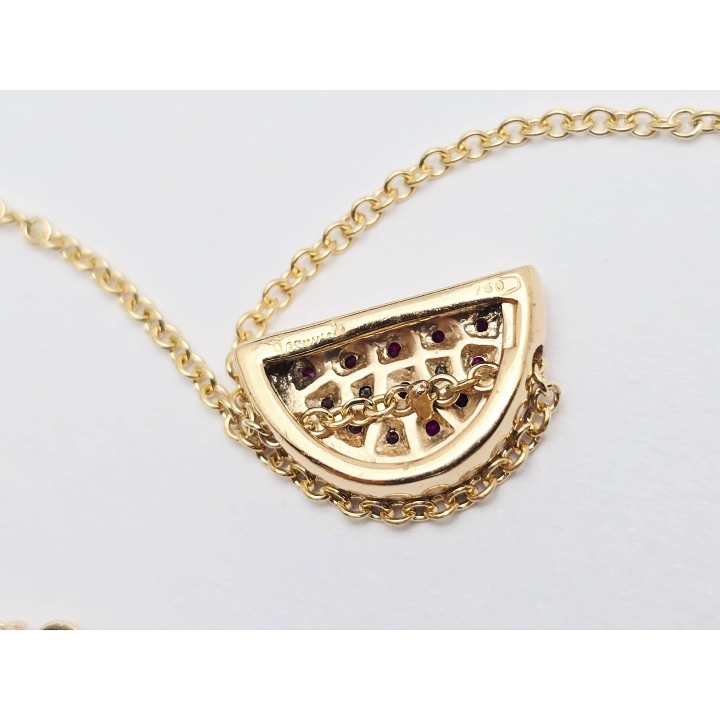 18K Yellow Gold Spinel & Black Diamond Watermelon Resizable Link Charm Bracelet