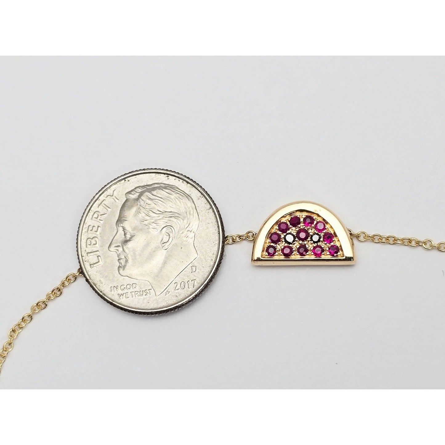 18K Yellow Gold Spinel & Black Diamond Watermelon Resizable Link Charm Bracelet