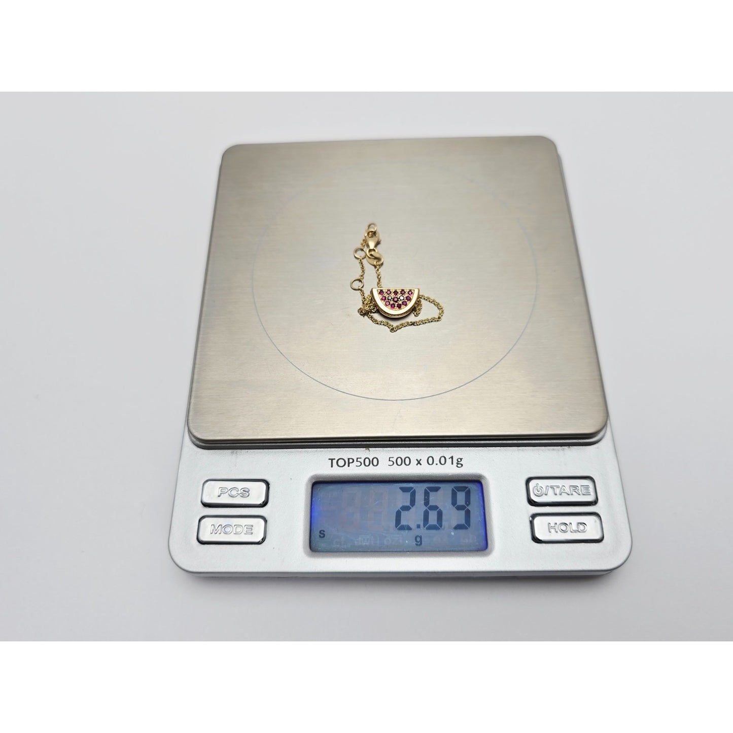 18K Yellow Gold Spinel & Black Diamond Watermelon Resizable Link Charm Bracelet