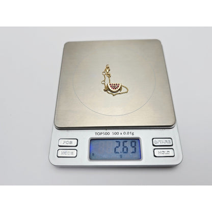 18K Yellow Gold Spinel & Black Diamond Watermelon Resizable Link Charm Bracelet