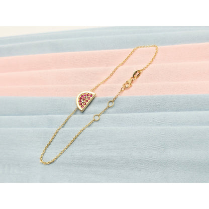 18K Yellow Gold Spinel & Black Diamond Watermelon Resizable Link Charm Bracelet