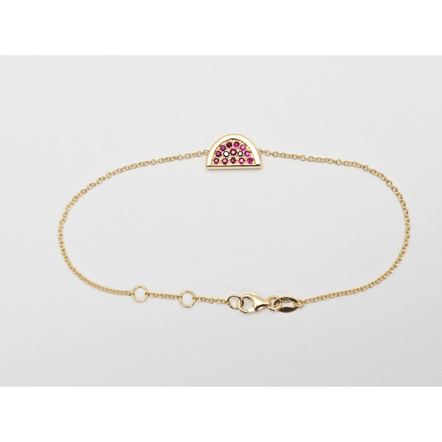 18K Yellow Gold Spinel & Black Diamond Watermelon Resizable Link Charm Bracelet