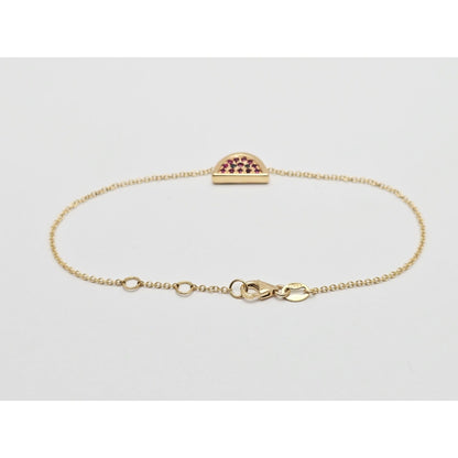 18K Yellow Gold Spinel & Black Diamond Watermelon Resizable Link Charm Bracelet