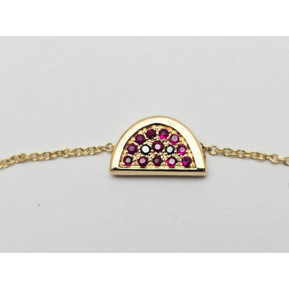 18K Yellow Gold Spinel & Black Diamond Watermelon Resizable Link Charm Bracelet