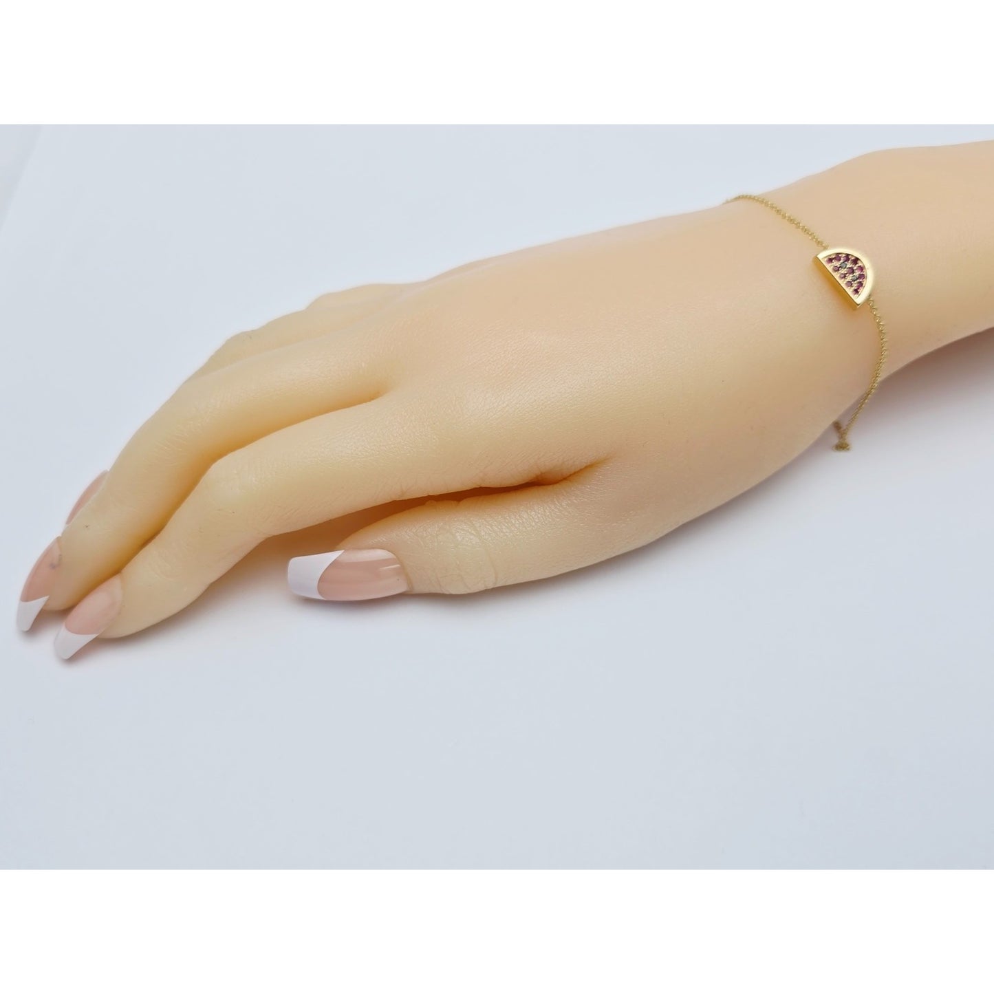 18K Yellow Gold Spinel & Black Diamond Watermelon Resizable Link Charm Bracelet