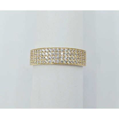 14K Yellow Gold 4 Row CZ Wide Band Ring