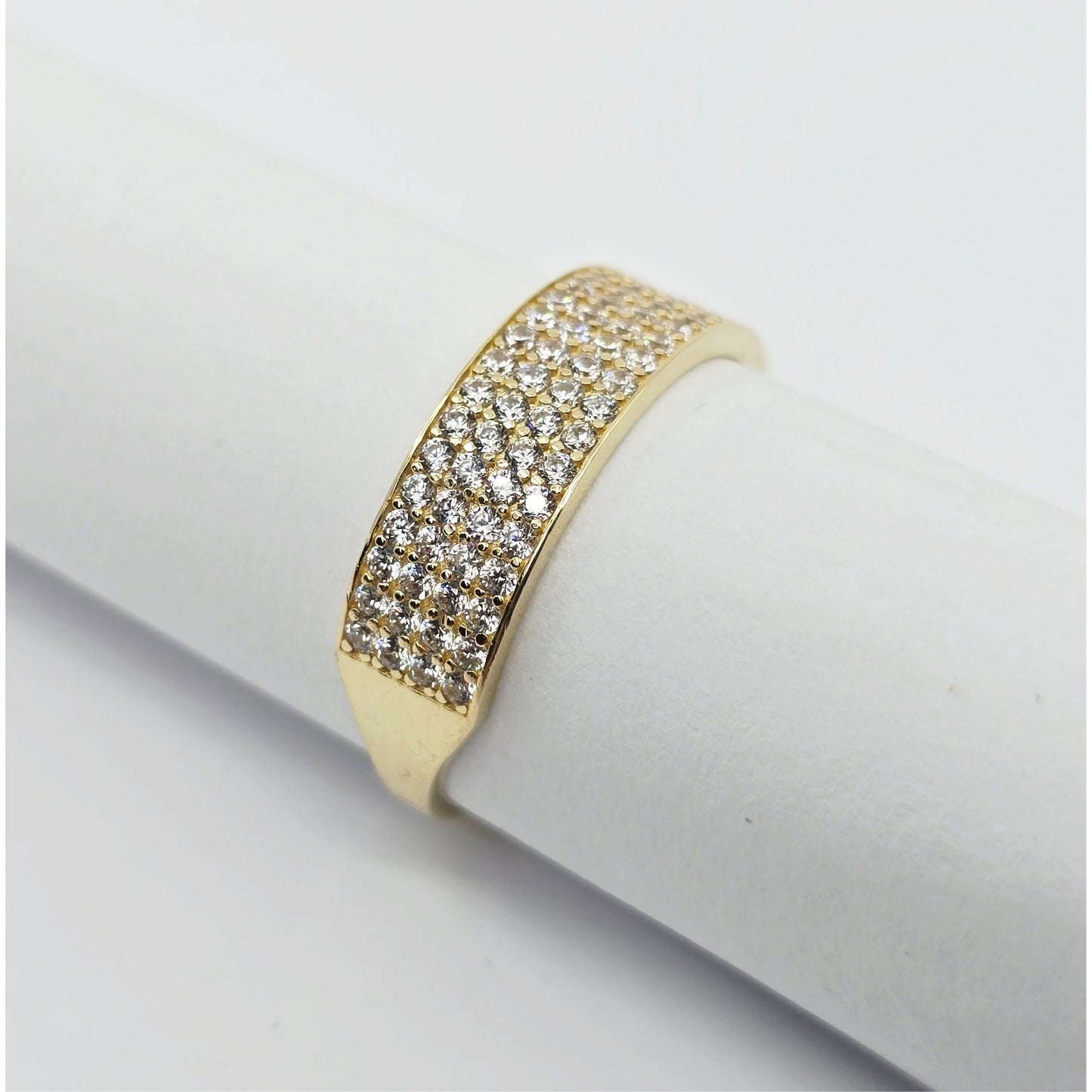 14K Yellow Gold 4 Row CZ Wide Band Ring