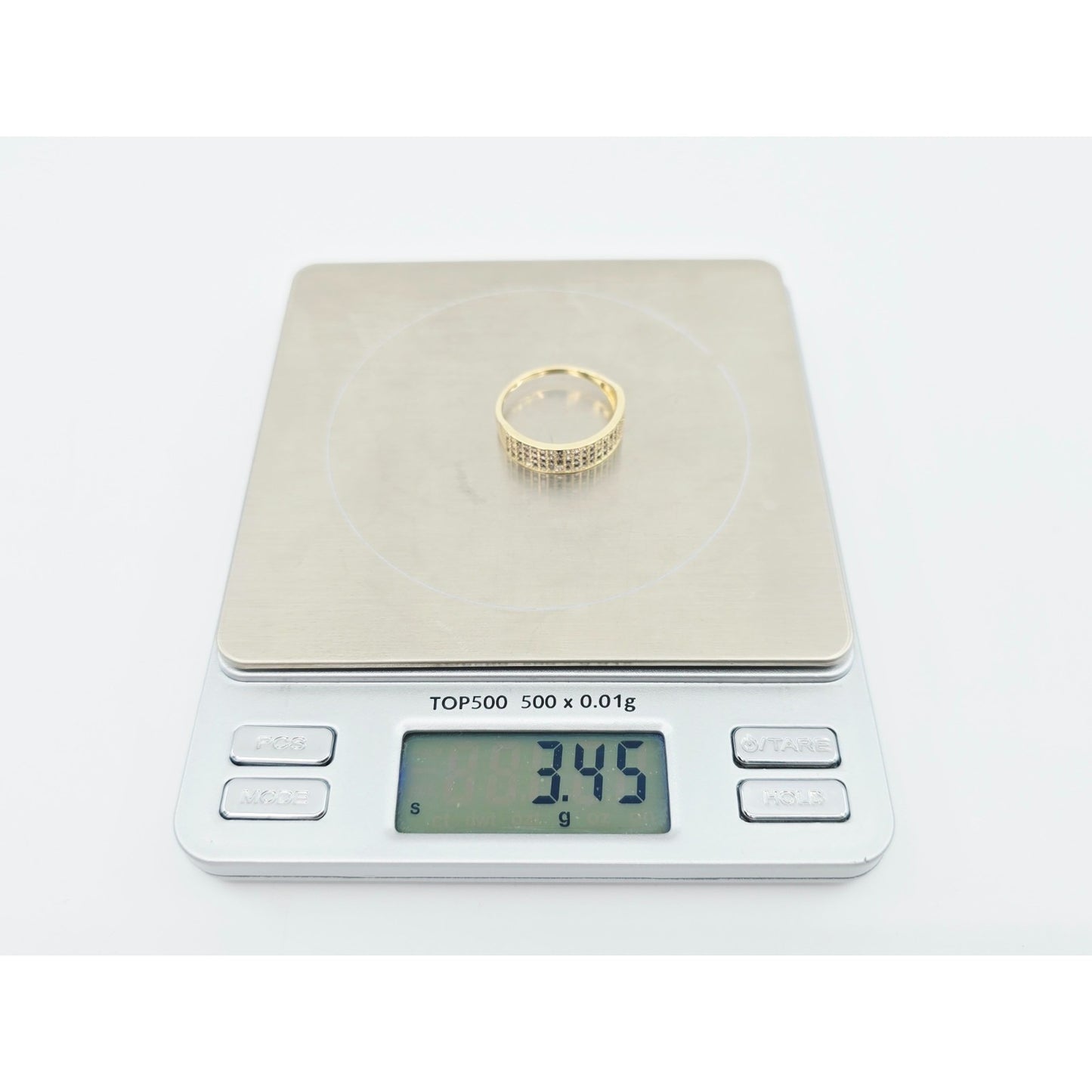14K Yellow Gold 4 Row CZ Wide Band Ring