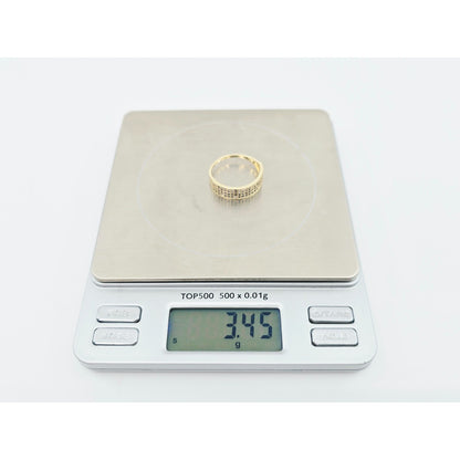 14K Yellow Gold 4 Row CZ Wide Band Ring