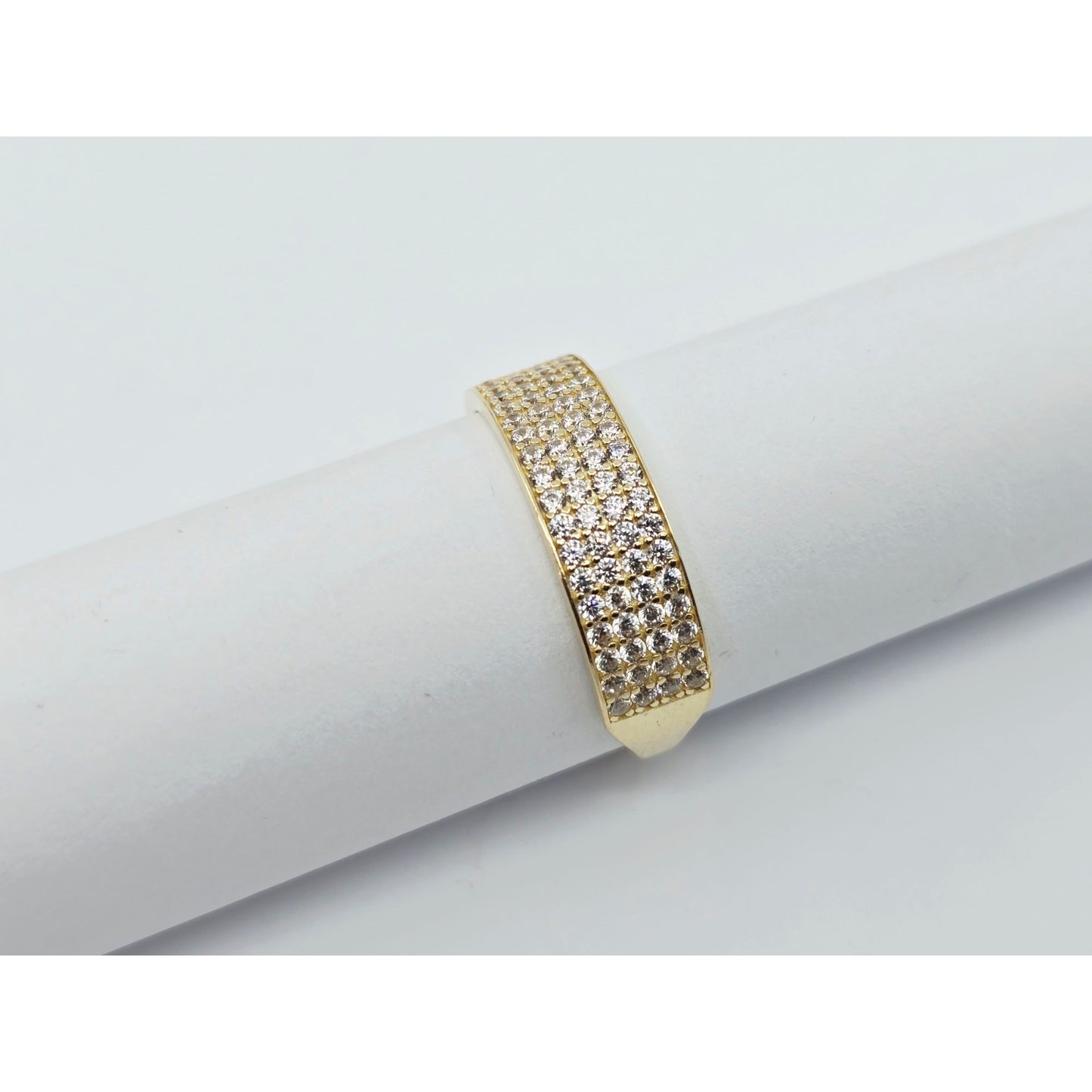 14K Yellow Gold 4 Row CZ Wide Band Ring