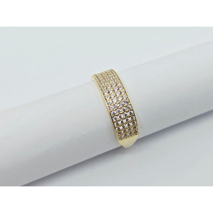14K Yellow Gold 4 Row CZ Wide Band Ring