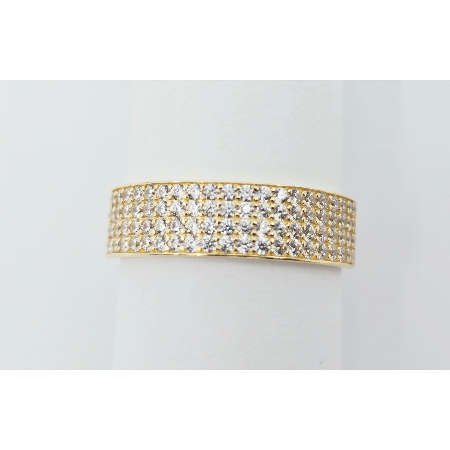 14K Yellow Gold 4 Row CZ Wide Band Ring