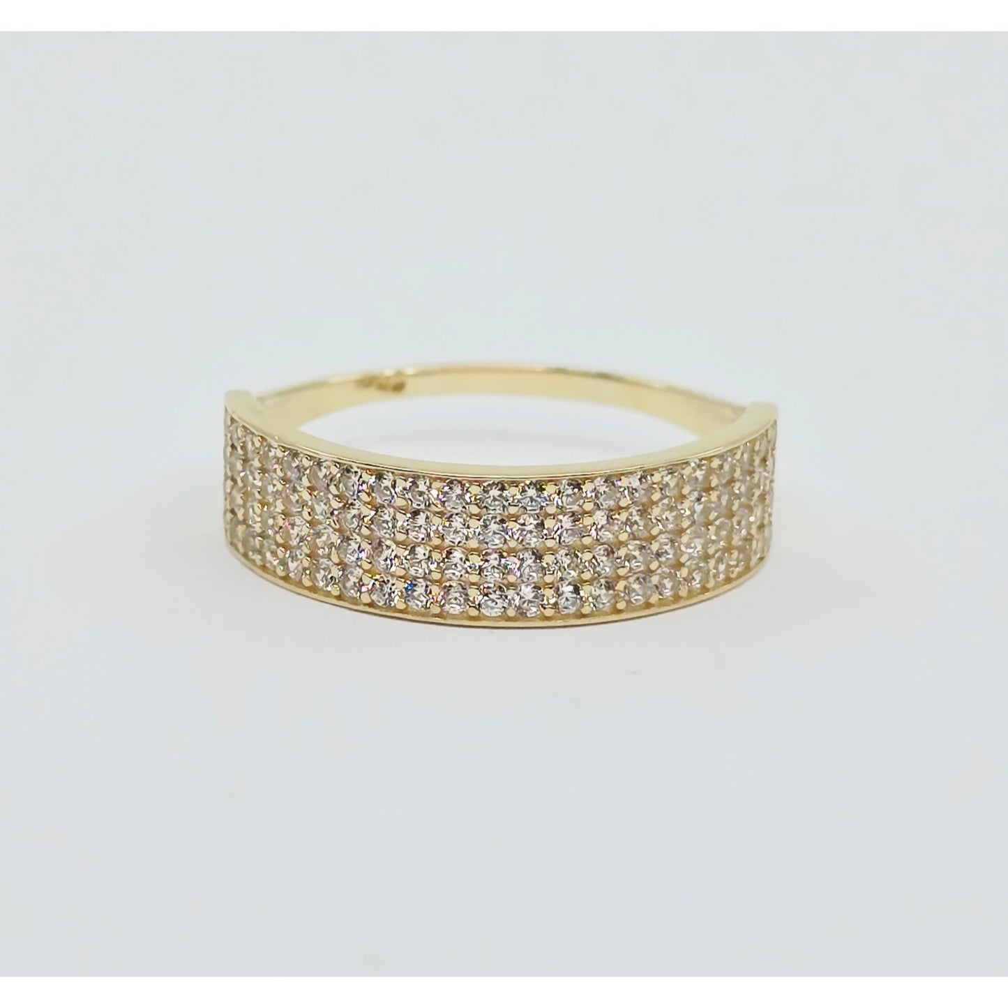 14K Yellow Gold 4 Row CZ Wide Band Ring