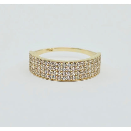 14K Yellow Gold 4 Row CZ Wide Band Ring