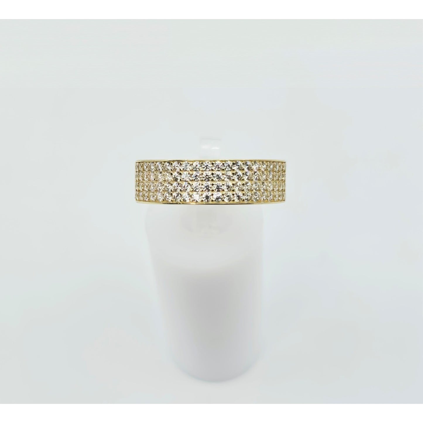 14K Yellow Gold 4 Row CZ Wide Band Ring