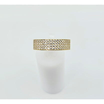14K Yellow Gold 4 Row CZ Wide Band Ring