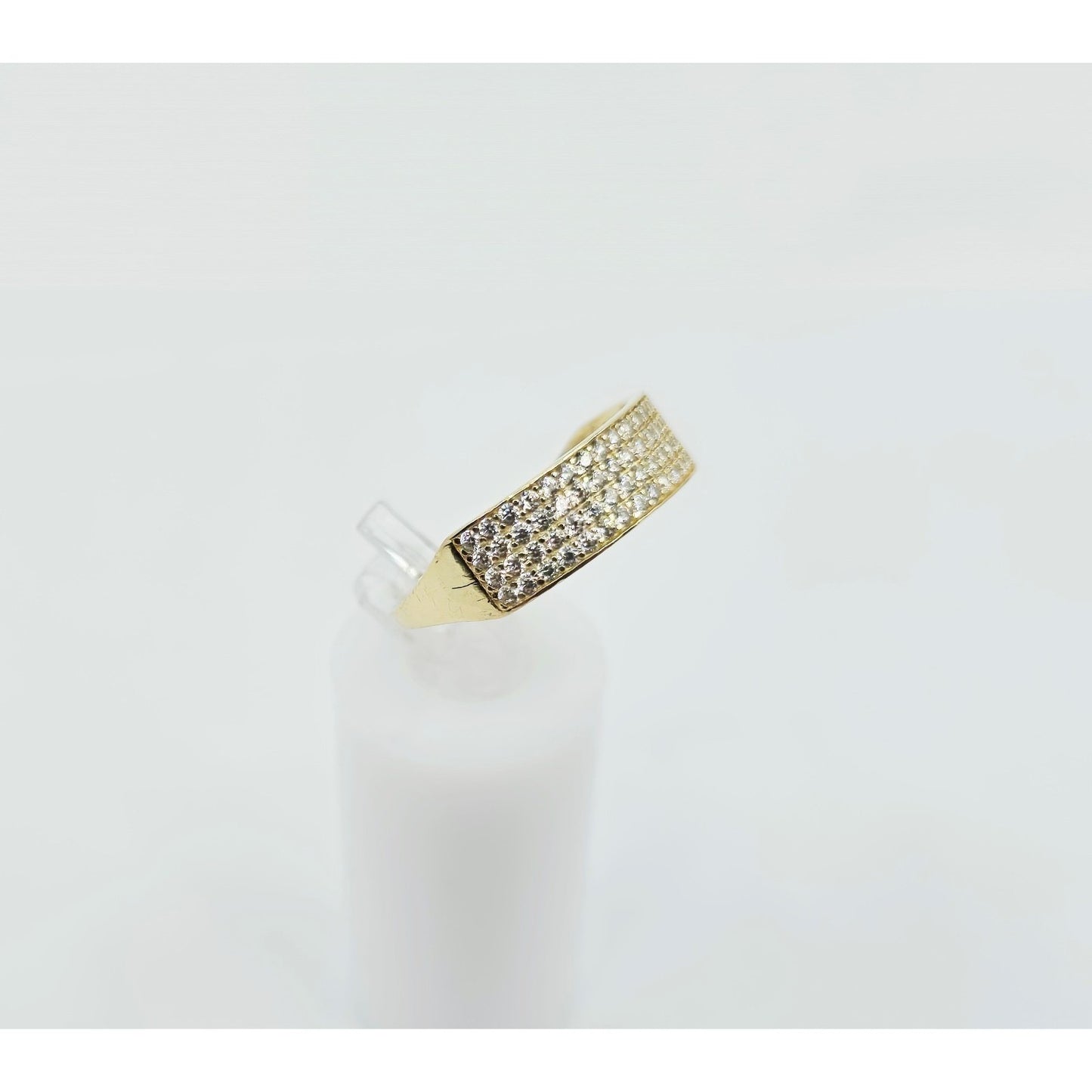 14K Yellow Gold 4 Row CZ Wide Band Ring