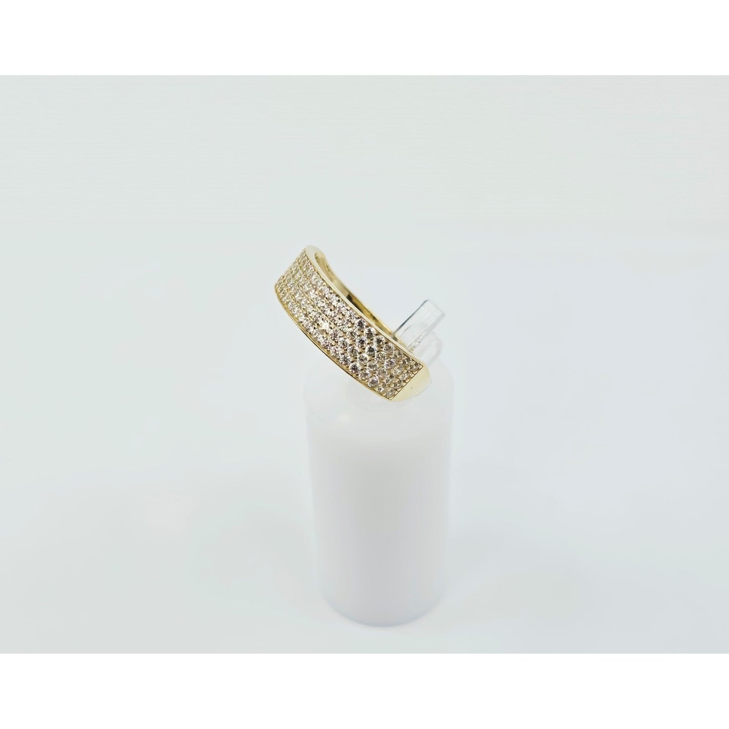 14K Yellow Gold 4 Row CZ Wide Band Ring