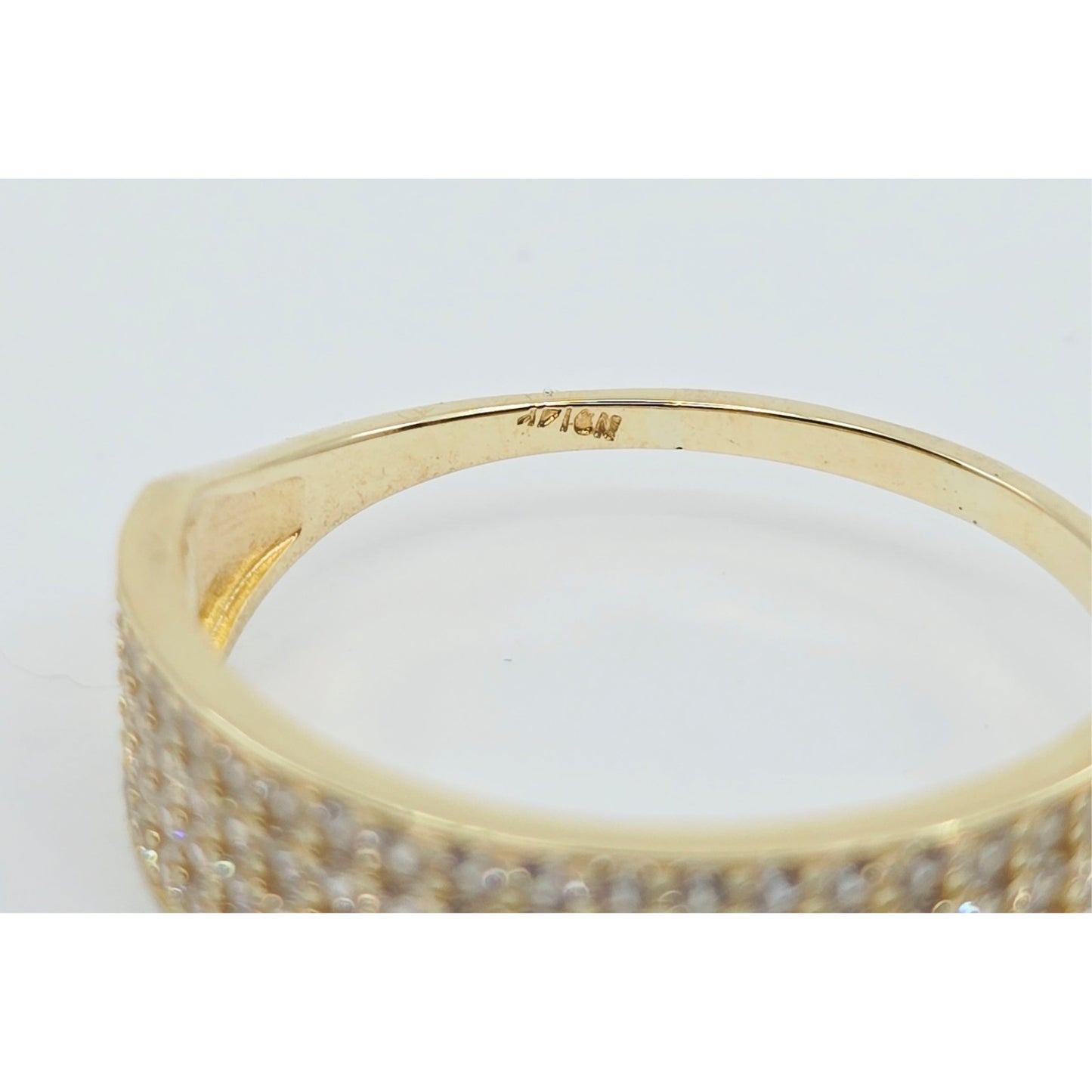 14K Yellow Gold 4 Row CZ Wide Band Ring