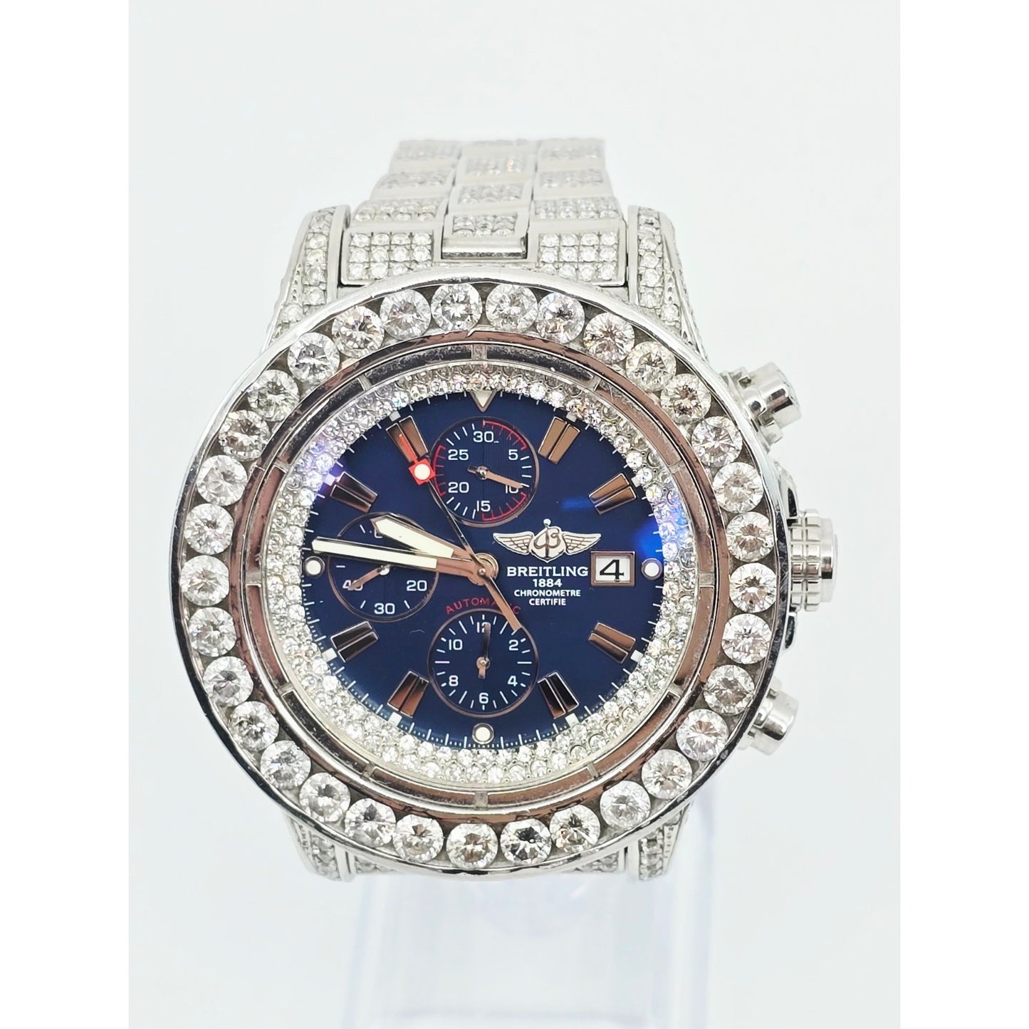 Custom Breitling A13370 Super Avenger XL Blue 48MM Steel Diamond Watch 18.60ct