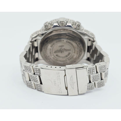 Custom Breitling A13370 Super Avenger XL Blue 48MM Steel Diamond Watch 18.60ct