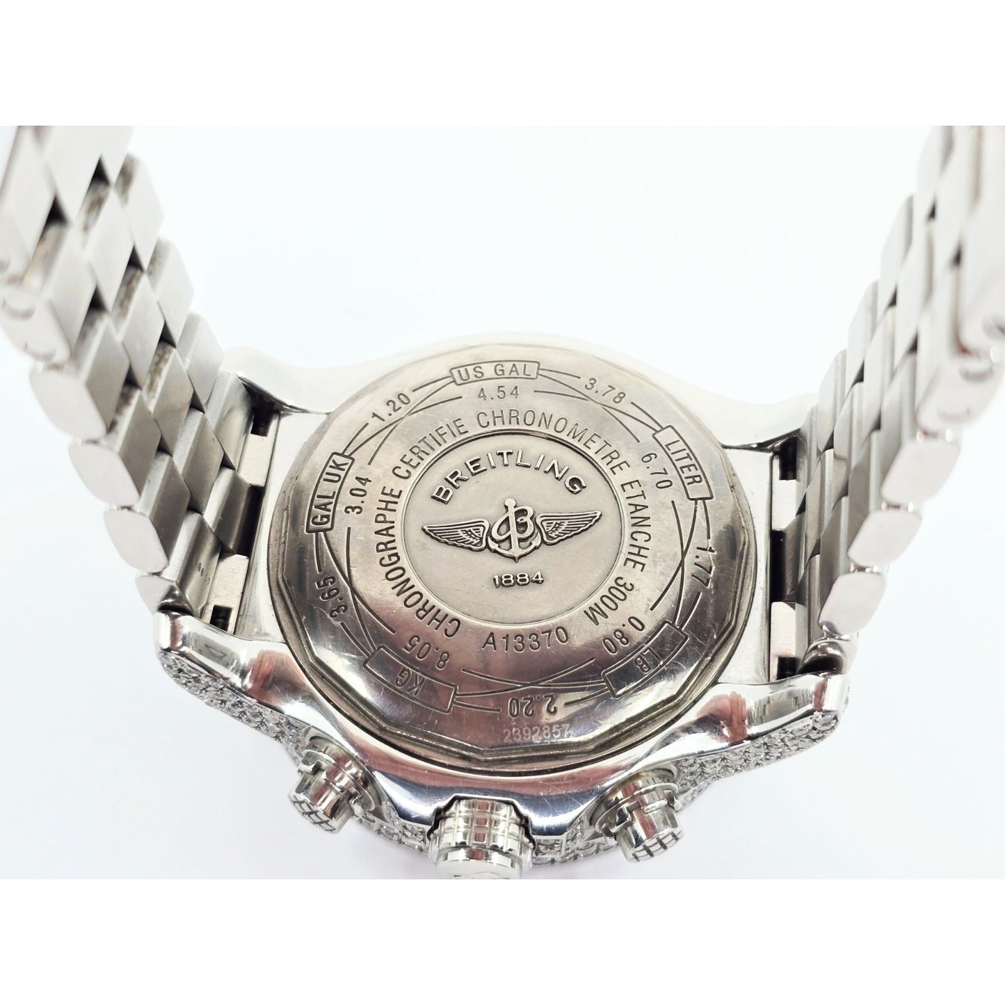 Custom Breitling A13370 Super Avenger XL Blue 48MM Steel Diamond Watch 18.60ct