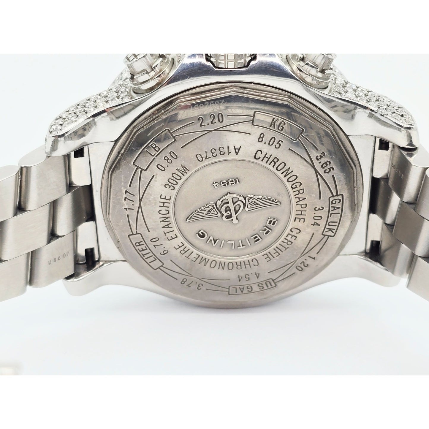 Custom Breitling A13370 Super Avenger XL Blue 48MM Steel Diamond Watch 18.60ct