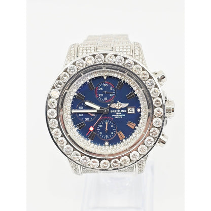 Custom Breitling A13370 Super Avenger XL Blue 48MM Steel Diamond Watch 18.60ct
