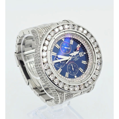 Custom Breitling A13370 Super Avenger XL Blue 48MM Steel Diamond Watch 18.60ct