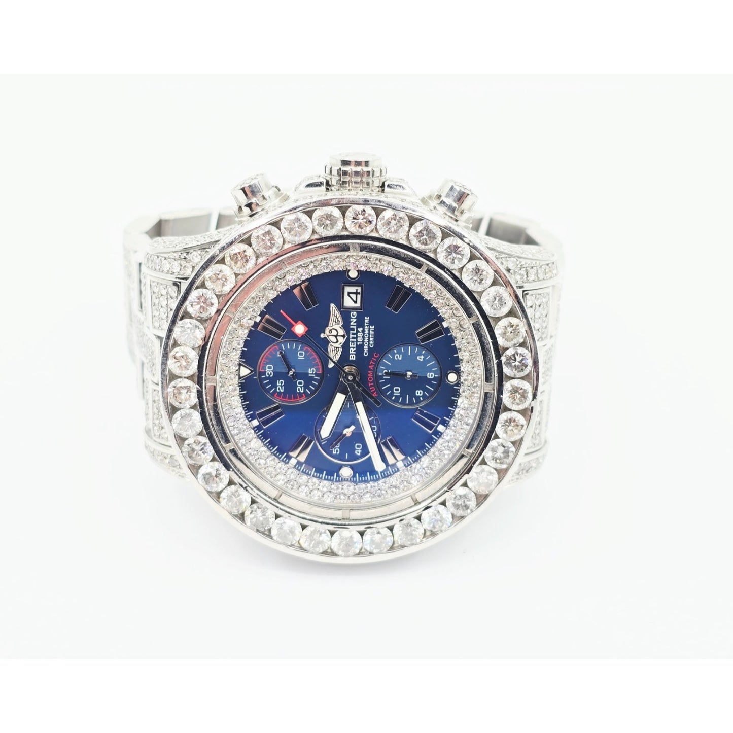 Custom Breitling A13370 Super Avenger XL Blue 48MM Steel Diamond Watch 18.60ct