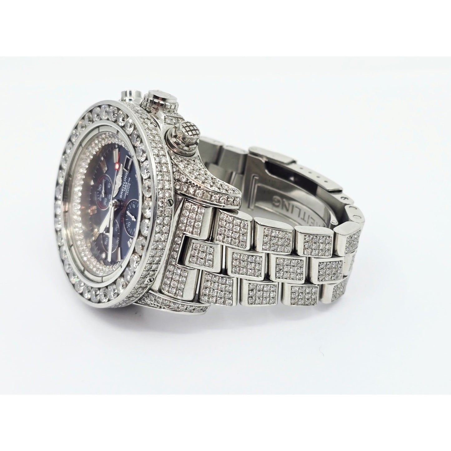 Custom Breitling A13370 Super Avenger XL Blue 48MM Steel Diamond Watch 18.60ct