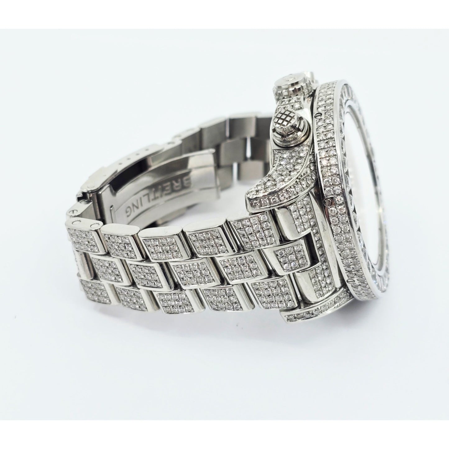 Custom Breitling A13370 Super Avenger XL Blue 48MM Steel Diamond Watch 18.60ct