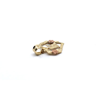 14K Two Tone Gold Floral Initial Letter " K " Heart Charm Pendant