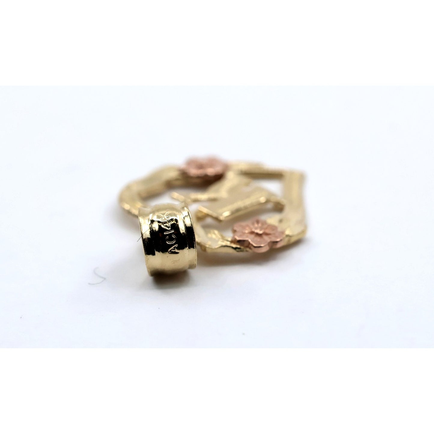14K Two Tone Gold Floral Initial Letter " K " Heart Charm Pendant